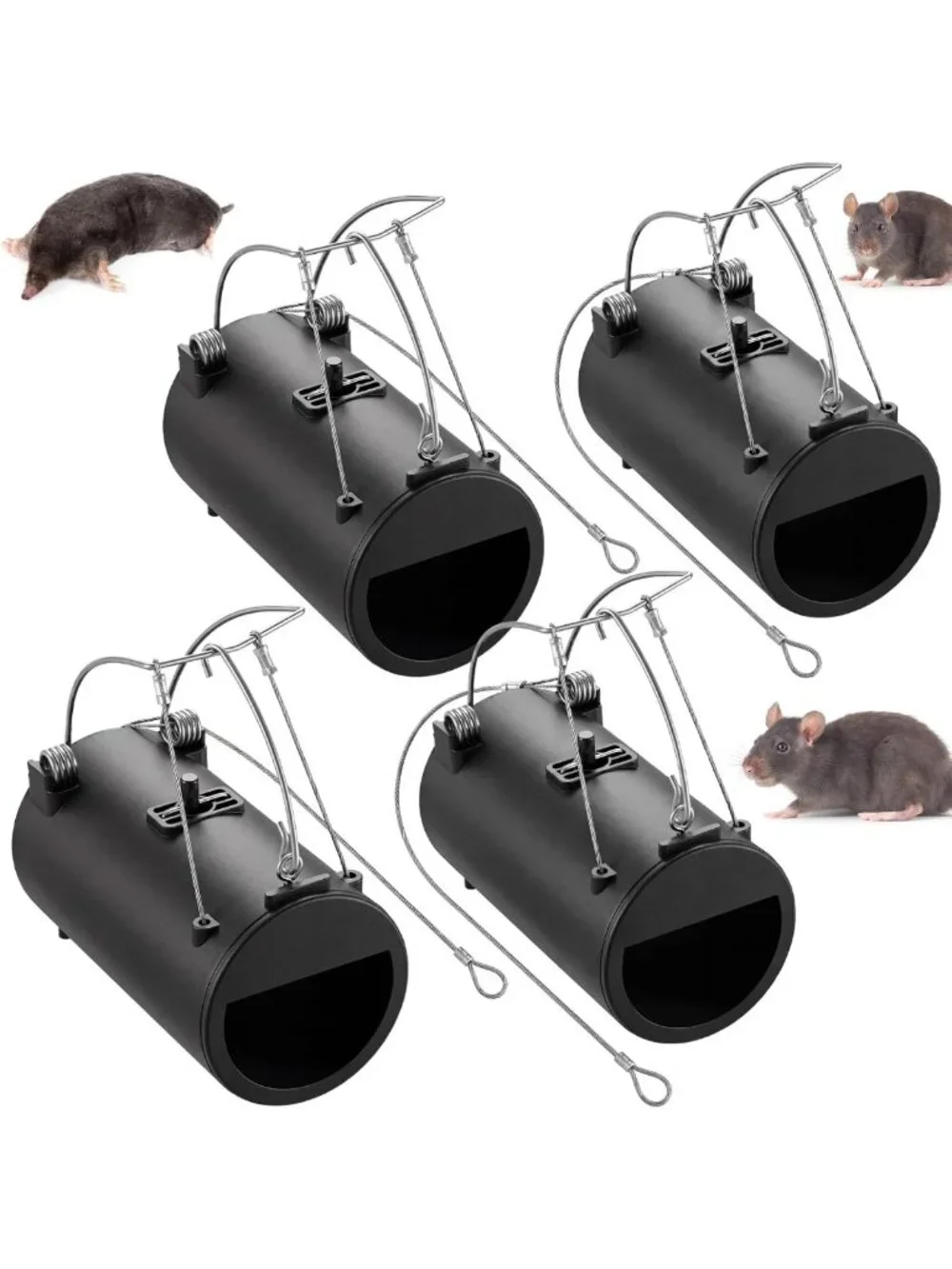 4 Pack Reusable Black Hole Gopher Traps with Leash - Outdoor Rodent Control for